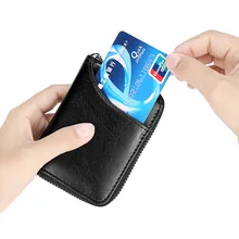 

Leather Card Bag Female Multi-functional Organ Card Bag Custom Logo Rfid Card Bag Cowhide Men's Zipper Clip Wallet Wholesale