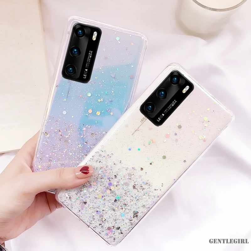 Прозрачный блестящий чехол со звездой для Huawei P20 P30 P40 Mate 20 30 Nova 3 5T 7i Honor 9A 9S 9C 9X Lite Pro