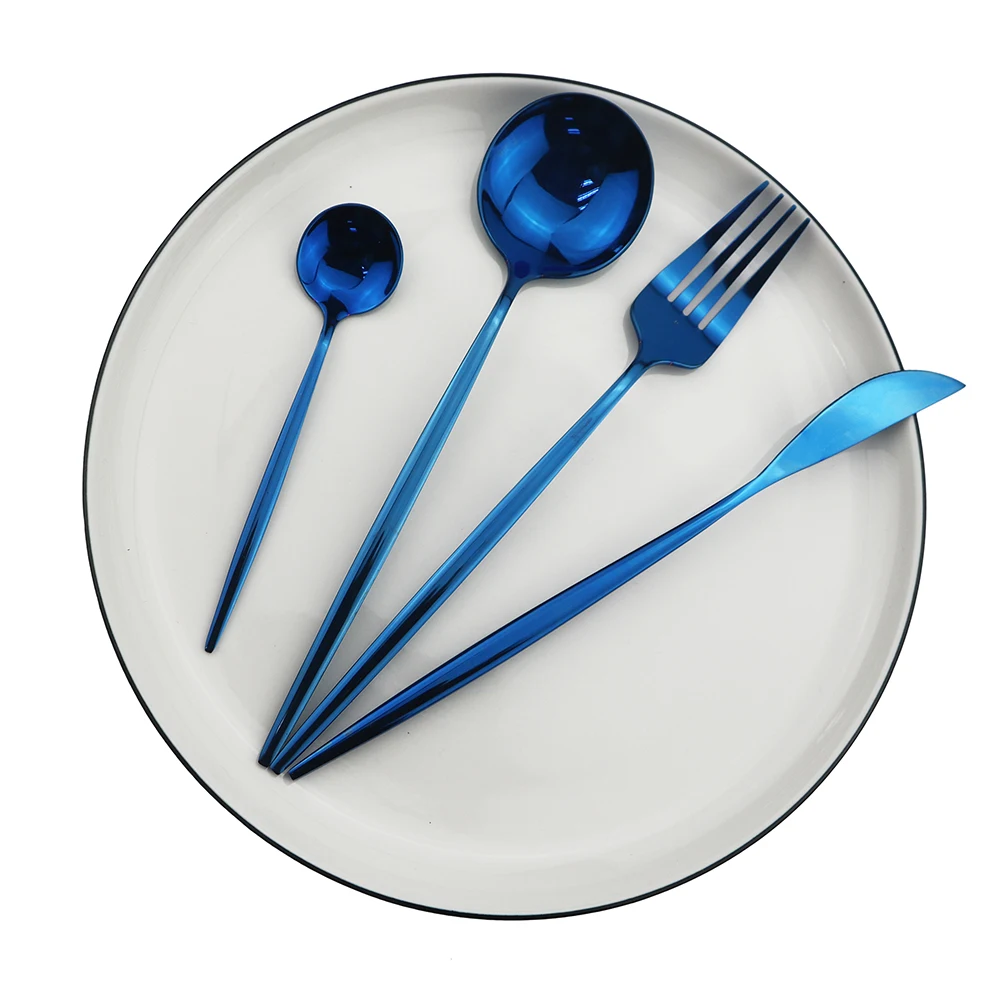 Синий набор столовых приборов зеркальных из нержавеющей стали 304 столовые