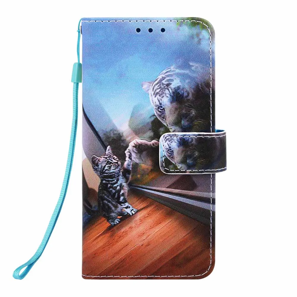 Чехол-книжка с милым Рисунком Тигра и панды для samsung Galaxy S10E S10 S9 S8 Plus J4+ J6+ J6 Premium A7 A750 - Цвет: Mirror Cat