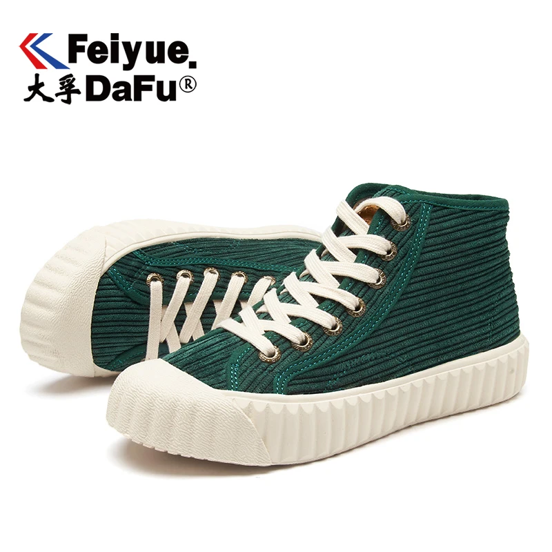 Feiyue/черные туфли на плоской подошве; коллекция 8355 года; высокие вельветовые туфли; женские кроссовки на плоской подошве; модная повседневная обувь с плетеными шнурками; сезон осень; Вулканизированная обувь