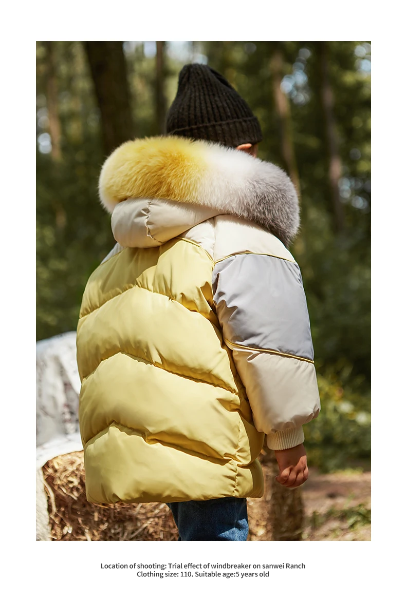 Детский пуховик для девочек; коллекция года; Сезон Зима; Новинка; модные утепленные пуховые пальто с капюшоном и воротником из лисьего меха; детская теплая верхняя одежда; одежда для подростков