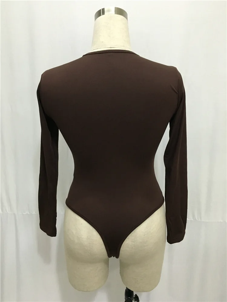 2019 Autumn Women Solid Rompers Long Sleeve Bodysuit Female Sexy O-neck Elastic Slim Pants Siamese Bottoming Bodysuit Romper