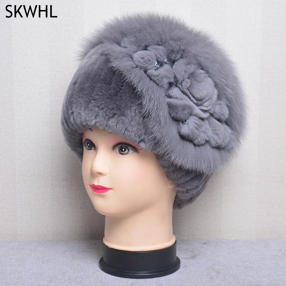 Winter Women 100%Natural Rex Rabbit Fur Cap Lady Warm Authentic Rex Rabbit Fur Caps Good Elastic Real Fur Hats Warm Beanies 1