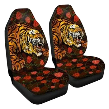 

2pcs Interior Decor Gift Universal Front Animal Pattern Full Protection 3D Print Fashion Car Seat Cover All Season Dustproof