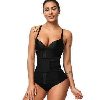 

100% Latex Fitness Waist Trainer Double belts Slimming Body Shapers with Zipper Corset Breathable bodysuit Tummy Trimmer