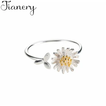 

JIANERY Simple Design Boho 925 Sterling Silver Daisy Flower Rings For Women Handmade Finger Ring Female Jewelry Gifts