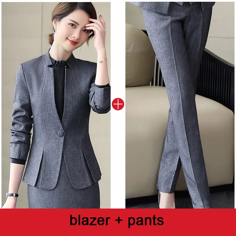 gray pants set Костюм Женский Мода темперамент отель салон красоты дивизион Комбинезоны Женский оснастки - Color: gray pants set