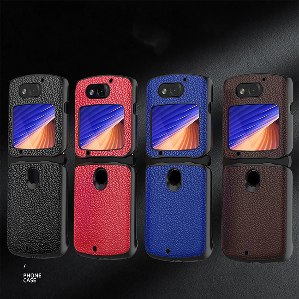 

Lychee Pattern Leather Mobile Phone Case All-inclusive Protective Sleeve Cover Shell for Razr 5G Folding Screen Smartphone
