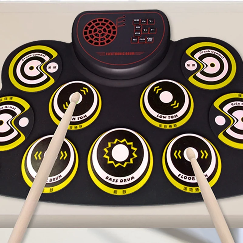 Electronic Drum Set Portable Electronic Roll Up Practice Pad Drum Kit with Built in Speakers Foot Pedals Drumsticks