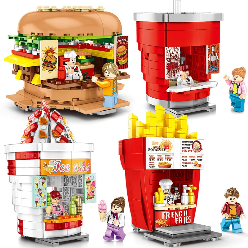 Hamburg Street View Series Snack Shop Street View Ice Cream Shop KAZI Child DIY Assembled Toy Building Blocks