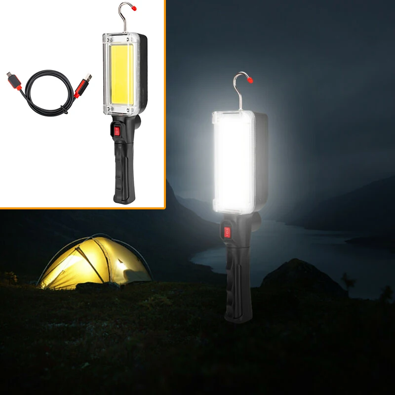 

COB LED Work Light Magnetic Camping Lamp Flashlight w/ Hook Rechargeable 1*Flashlights+1*USB Wire