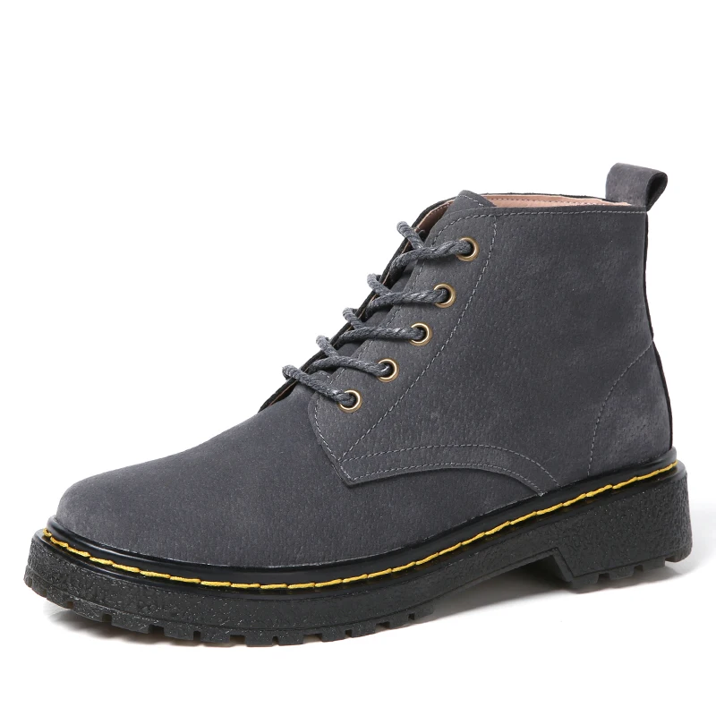 WeiDeng/ботильоны из натуральной кожи; Женская Классическая модная обувь на плоской подошве; зимняя обувь на шнуровке с высоким берцем; Повседневная Водонепроницаемая женская обувь - Цвет: 905 Gray