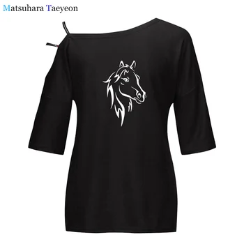 

Horse graphic Cotton T-shirt Women's summer wear Printed tops fashion Korean style femme tees print funny tshirts Sexy tshirt