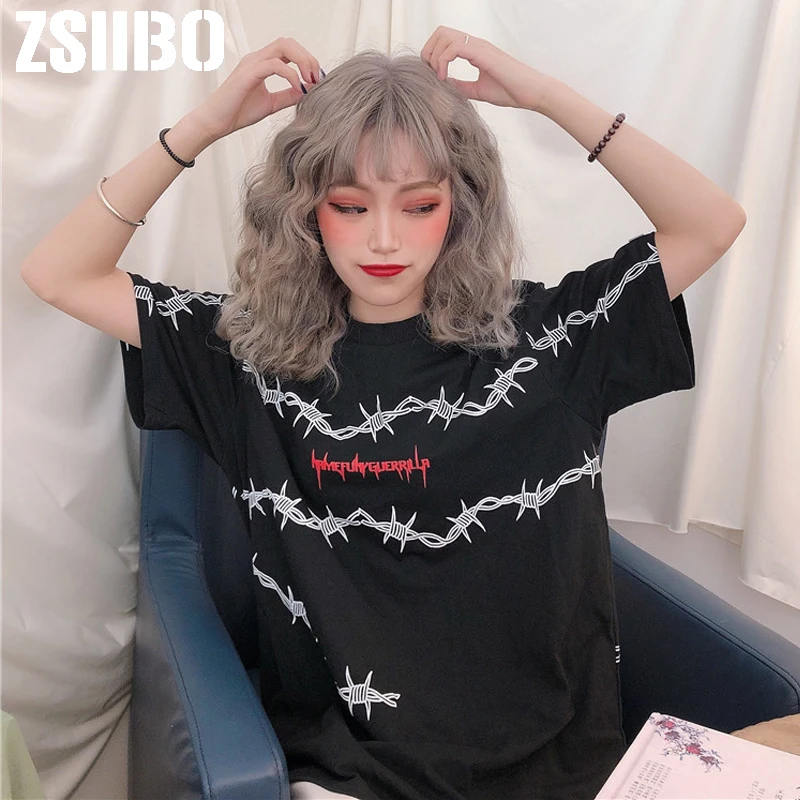 Harajuku Ullzang женские футболки с шипами, уличная футболка, свободные унисекс футболки для пары, Готическая гранж одежда tumblr