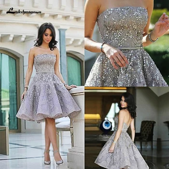 

Sexy Backless Elie Saab A Line Homecoming Dresses 2021 Luxury Beaded Strapless Graduation Party Gowns Short Prom Dress Cocktail