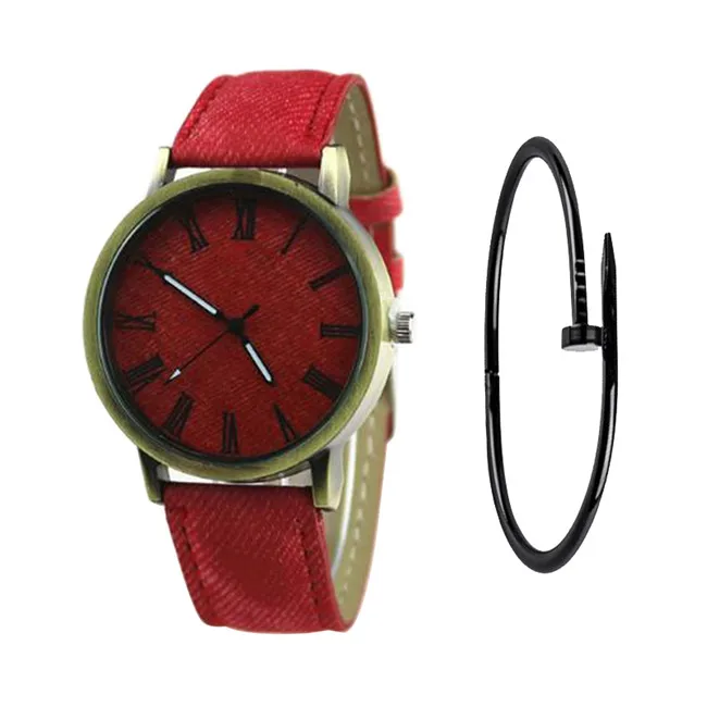 MEIBO Relojes, женские кварцевые часы с кожаным ремешком, мужские повседневные наручные часы, женские часы, женские часы - Цвет: red and bracelet