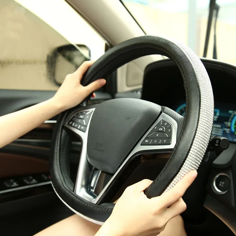 Автомобильный чехол на руль для женщин девочек качественная искусственная кожа противоскользящие алмазные ручки наборы авто аксессуары для интерьера