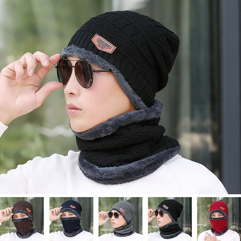 New Winter Beanie Hats Scarf Set Warm Knit Hat Skull Cap Neck