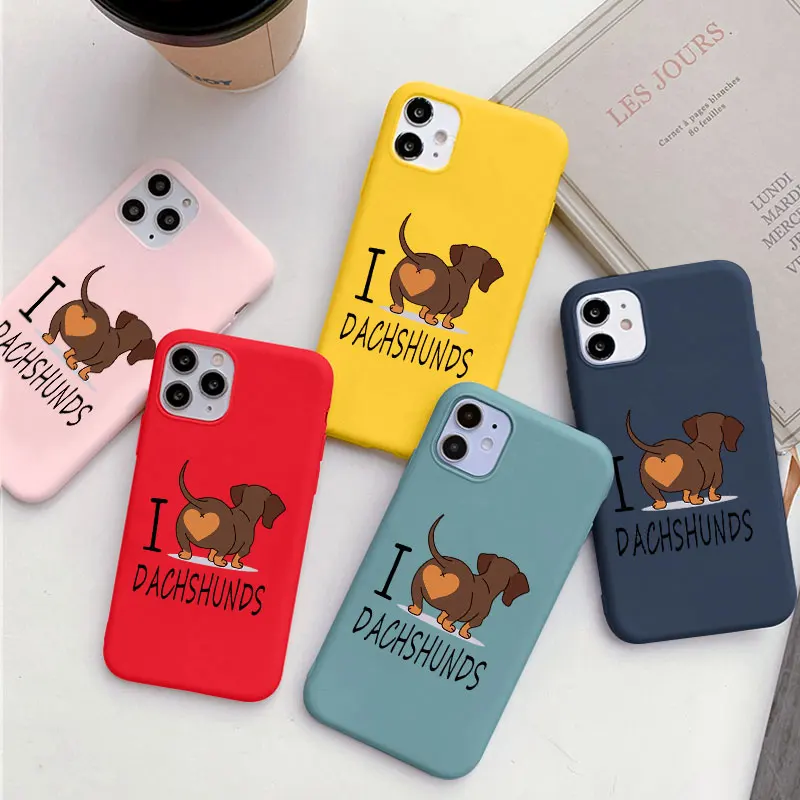 Силиконовый чехол с надписью I Love Dachshunds для iPhone 11 Pro 12 Mini XS MAX XR X 5 5s SE 2020 10 7 8 6 6s Plus |