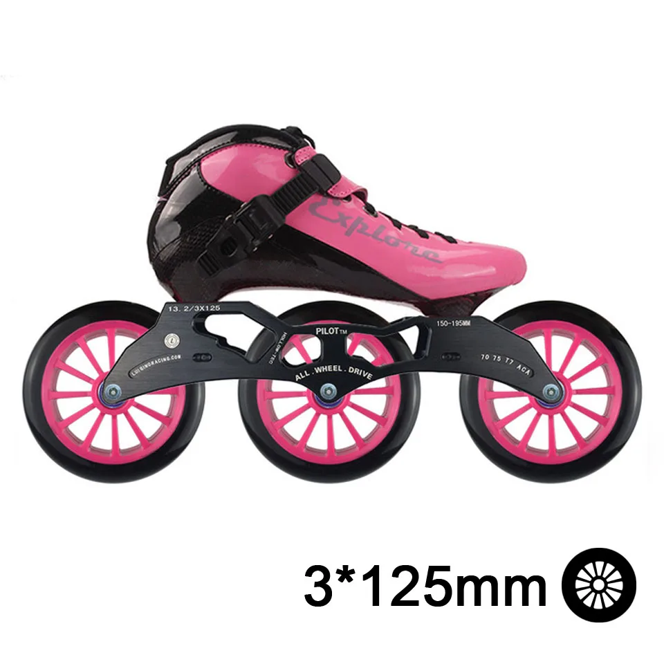 Pink Red ISPORTS скоростные роликовые коньки из углеродного волокна для соревнований 3*125 мм или 4*100/110 мм уличные гоночные коньки Patines роликовые коньки SH56 - Цвет: Pink Red