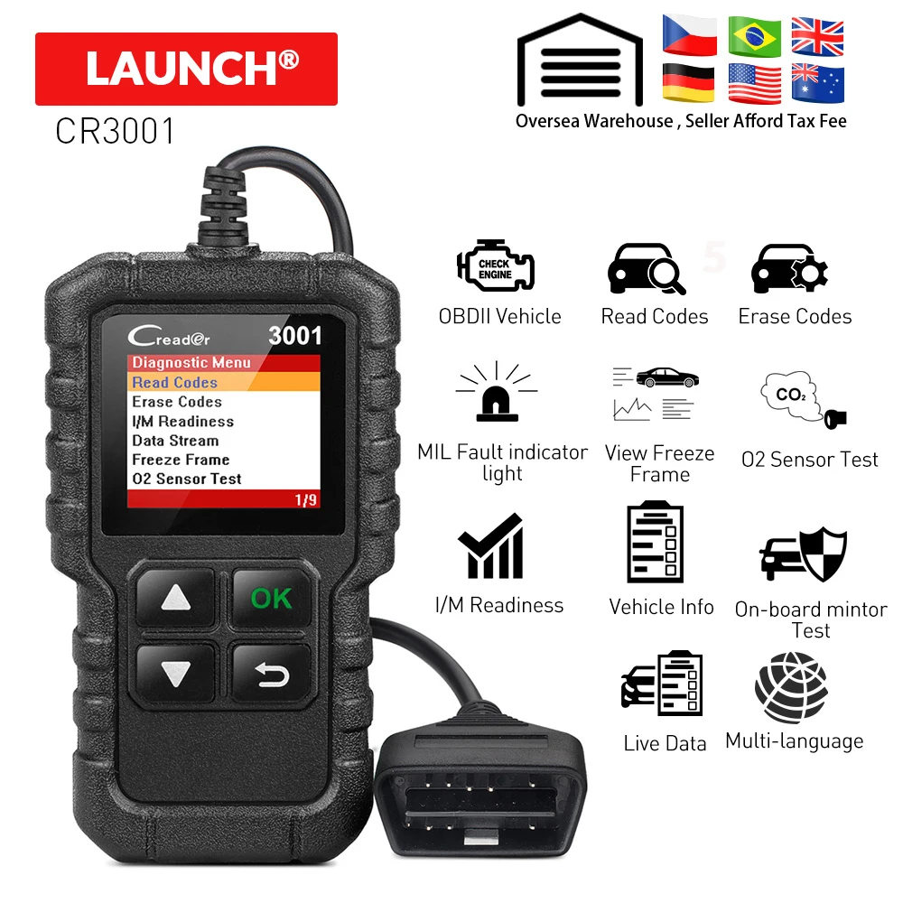 

LAUNCH X431 Full OBDII obd2 code reader scanner Creader 3001 diagnostic tool Multi-language CR3001 pk AL319 AL519 OM123 elm327