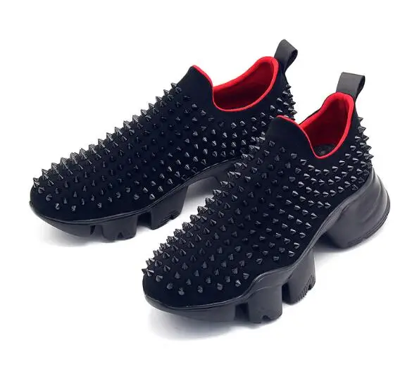 

New arrival rivet black fashion handmade men shoes slip on casual Sports Shoes sneakers
