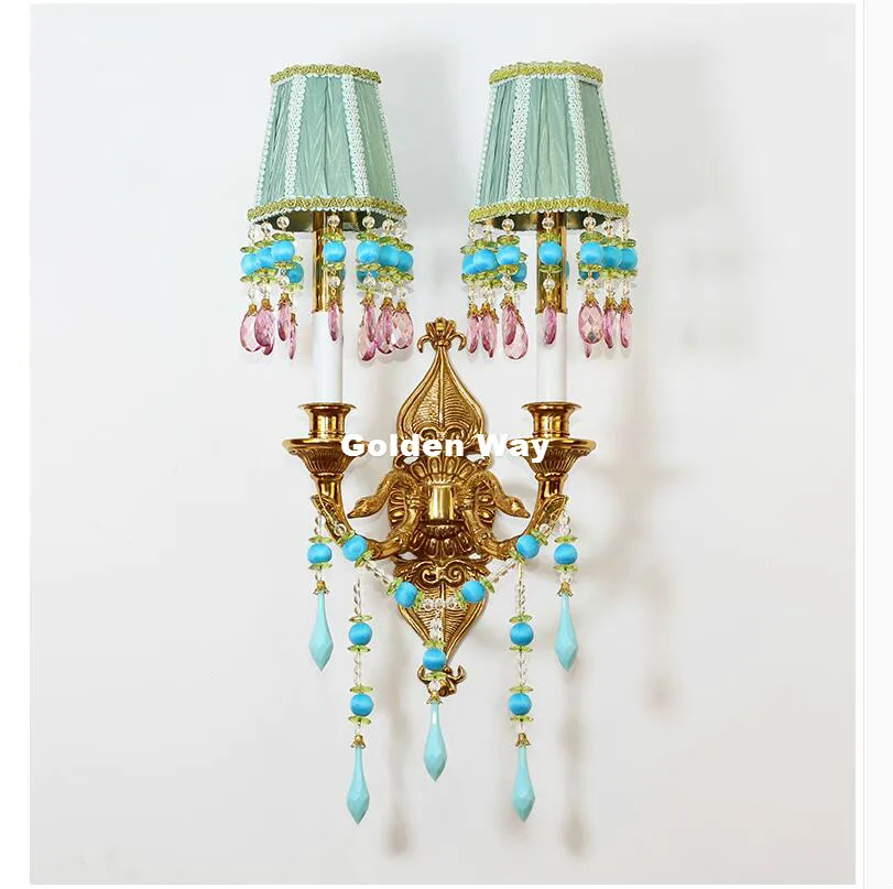 Description Picture 2 of itemCandle Style Crystal Wall Sconce Copper Crystal Wall W34cm Luxury Creative Bronze Indoor light for Hallway Bedroom Bedside Lamp