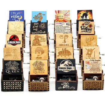 

Hand Crank Wooden Music Box,Jurassic Park,Halloween,You are My Sunshine , Birthday Gifts, Christmas Gift，50 styles