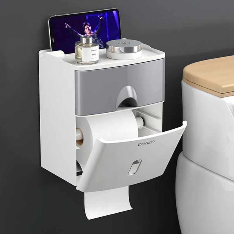 Toilet Paper Holder Waterproof Wall Mount Shelf Tray