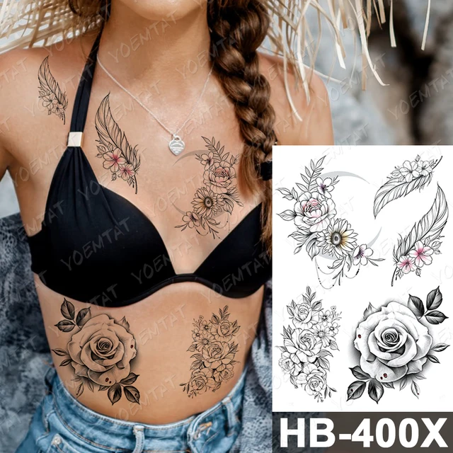 Waterproof Temporary Tattoo Sticker Dark Old School Moth Butterfly Flash Tattoos Snake Rose Body Art Arm Fake Tatoo Women Men 32-HB400X