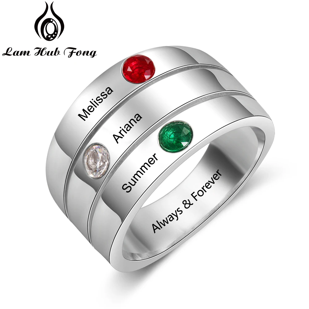 

Personalized Rings for Mother Custom Birthstone Ring Engraved 3 Names Family Ring for Women CZ Jewelry Gift (Lam Hub Fong)