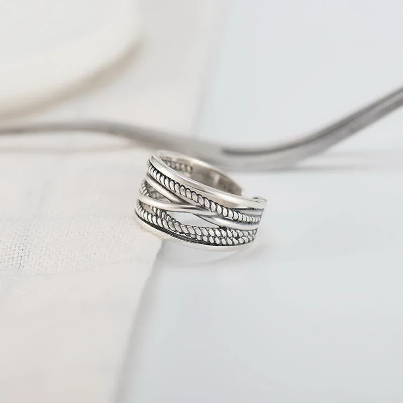 Anelli semplici a strati vintage per donna Anello da dito regolabile bohémien color argento Anelli di apertura irregolari geometrici Gioielli - immagine 5