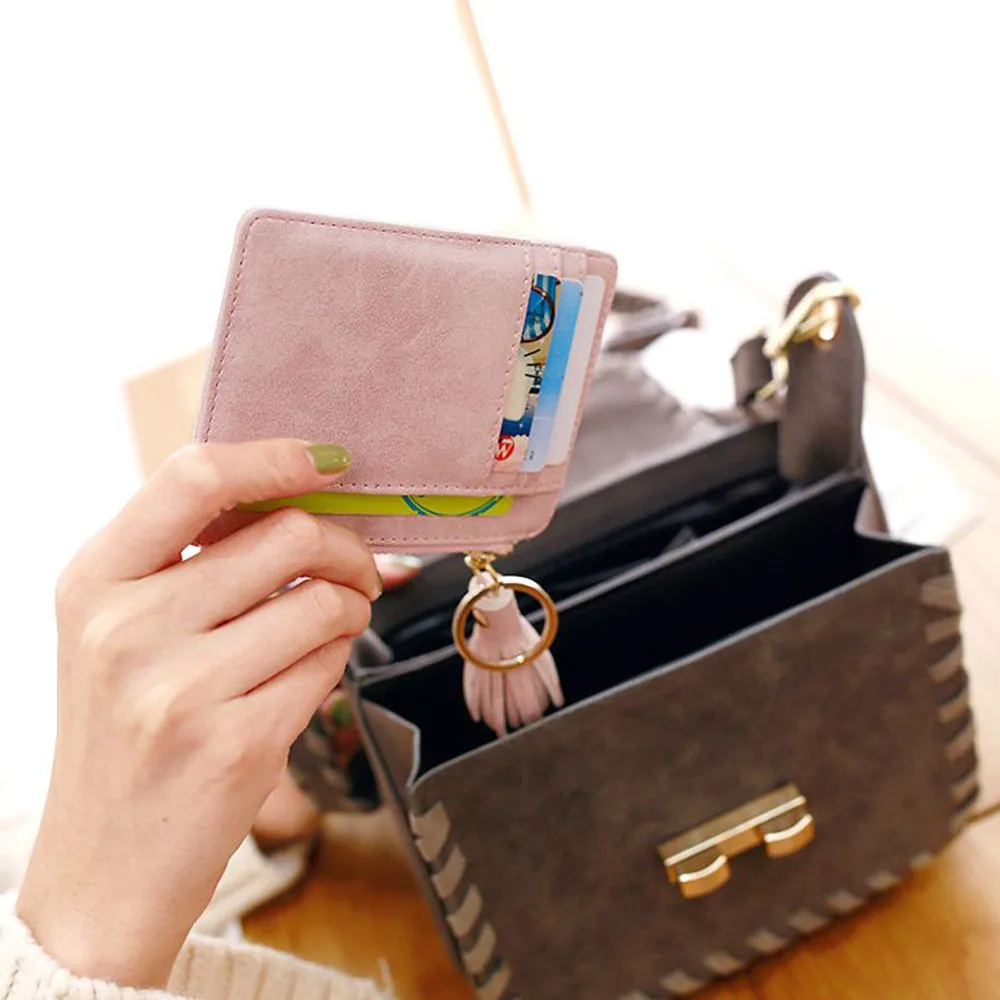Women Wallets Short Bag Small Faux Leather Credit Card Holders Coin Pocket Fashion Clutch bags Thin Tassel Zipper Wallet PU
