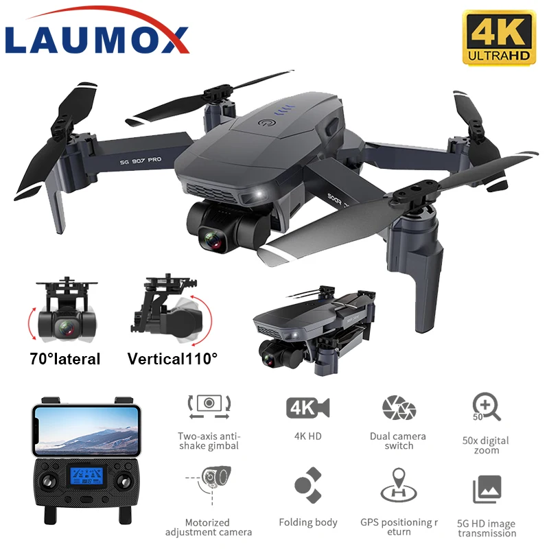 LAUMOX SG907 PRO GPS Дрон с 2 осями карданный камера 4K HD 5G Wifi широкоугольный FPV оптический
