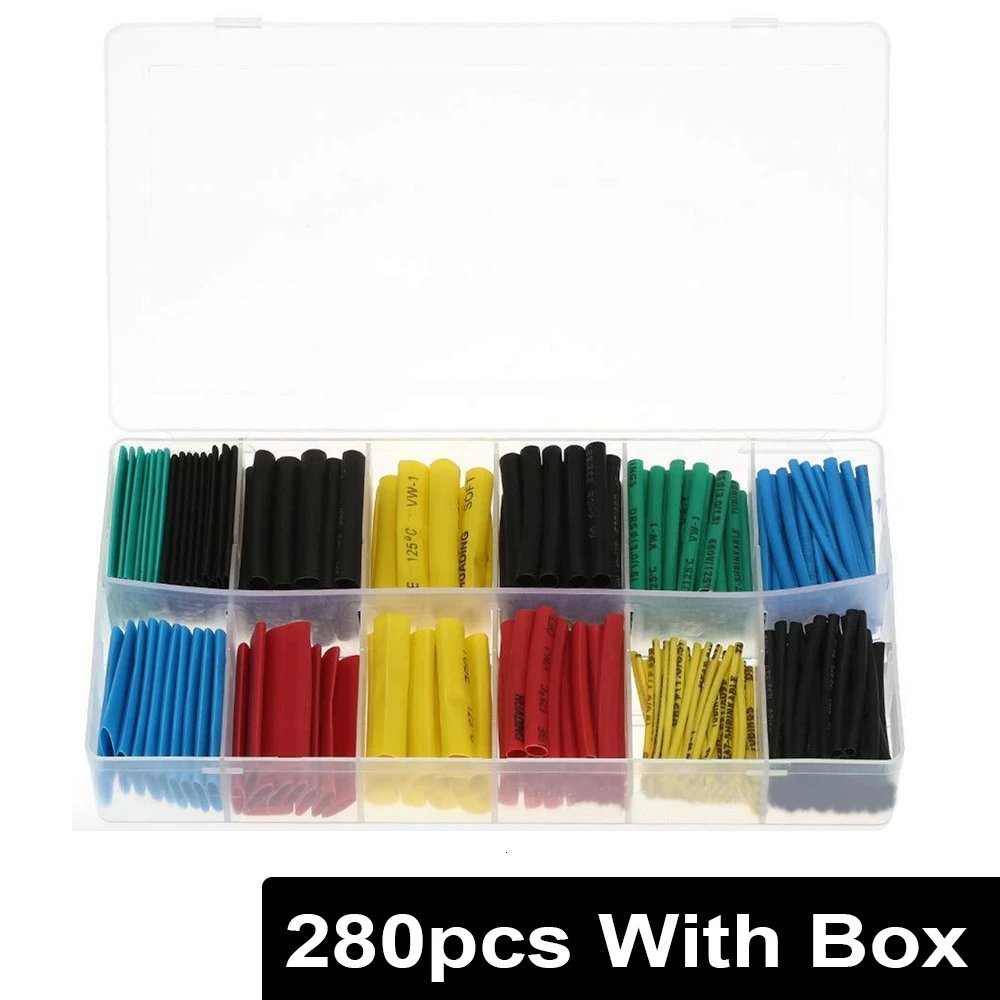 280pcs with box Термоусадочные трубки кабель рукав Обёрточная бумага с двойной стенкой 2:1 комплект стяжки многоразовые крепления скрепленная проволокой шнур 127/280/328/530 шт - Цвет: 280pcs with box