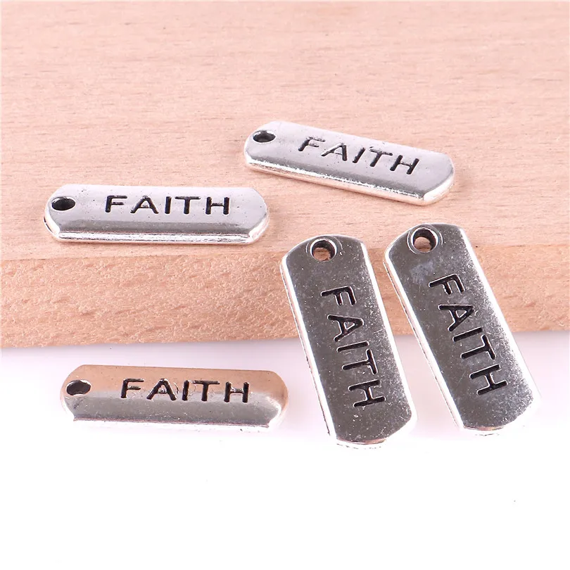 faith 20 шт. античное серебряное вдохновляющее сообщение письмо Очаровательная подвеска металлические подвески для творчества для изготовления ювелирных изделий 21x8 мм - Окраска металла: faith