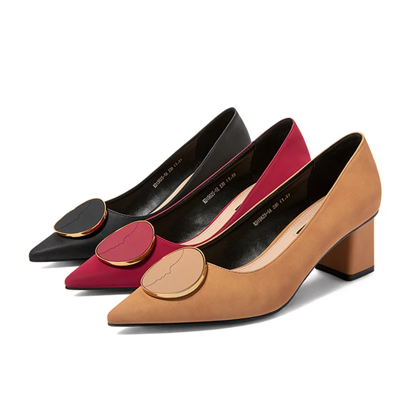 

Rimocy Women Round Buckle Med Heels Pumps Spring Summer 2020 Pointed Toe Square Heeled Office Ladies Working Shoes Party Wedding