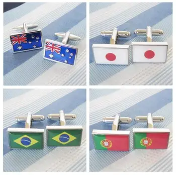 

50pairs/lot CUSTOMIZE National Flag Cufflinks Copper Enamel Australian Japan Brazilian Portuguese Flag Cufflink Men's Jewelry