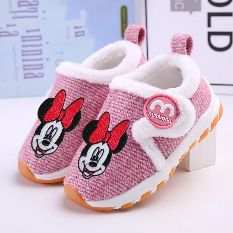 Disney/детская обувь с рисунком Минни и Микки из мультфильма; мягкая подошва; толстая теплая хлопковая обувь; обувь из хлопка