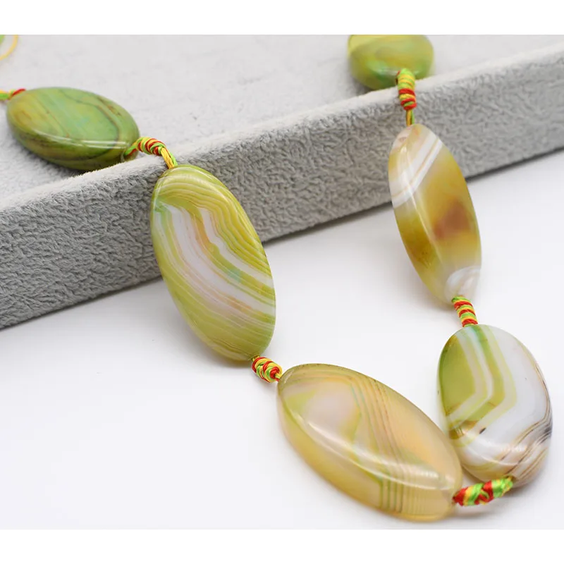2strands/lot 48X25mm Natural yellow striped agate, large oval granules For DIY Necklace Jewelry Making Loose 15
