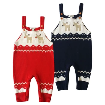 

Newborn Christmas Rompers Baby Boy Crochet Costume Deer Knitted Bib Romper Strap Jumpsuit New Born Bebe Clothing