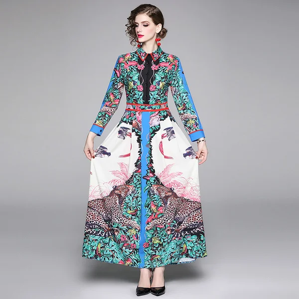 

2019 Women Autumn Runway Designer Maxi Long Dress Long Sleeve Party England Style High Quality Shirt Dresses Vestidos Robe