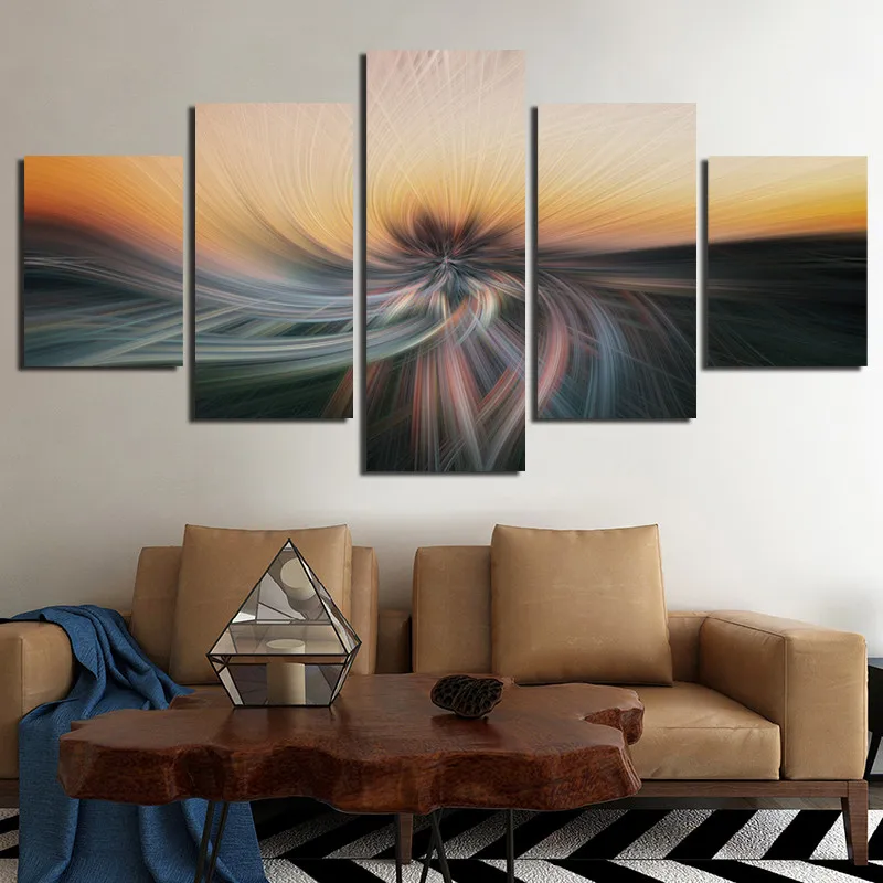 

Sunset Abstract Line Poster 5pcs Irregular Drawing Board Picture Print Frameless Style Houseware Decoration Bedroom
