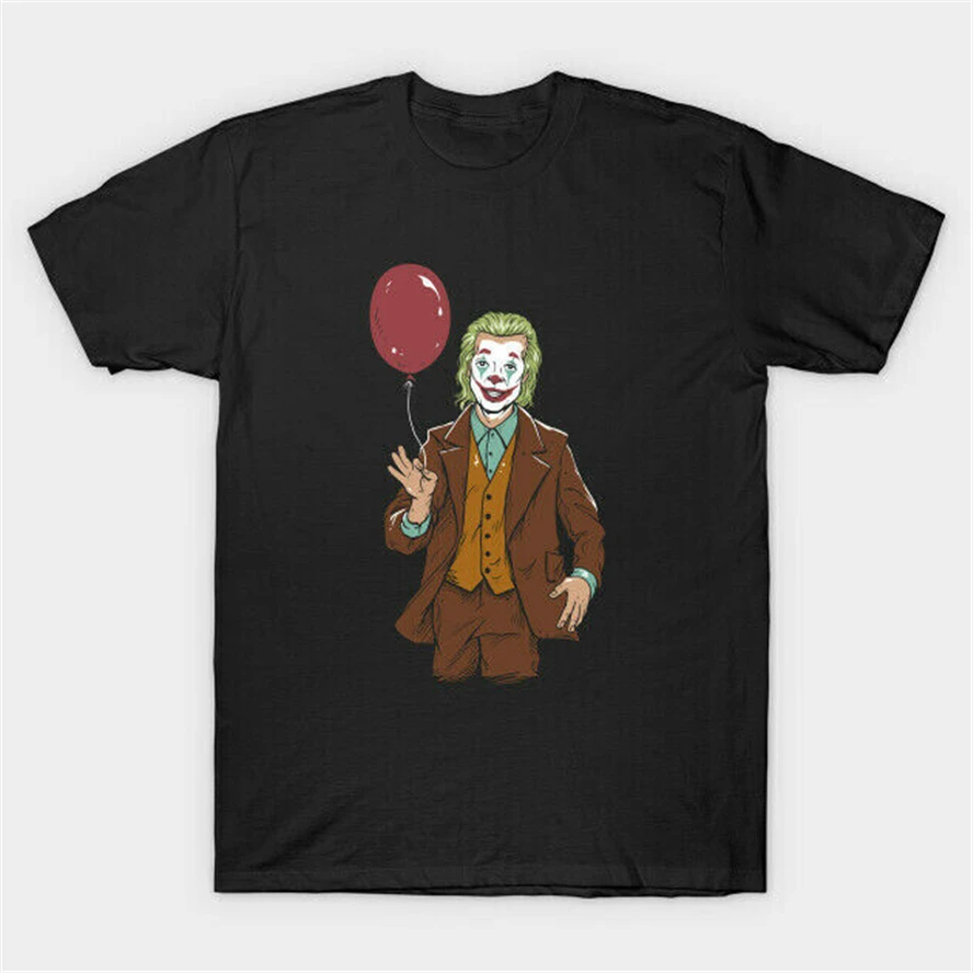 Pennywise It X Joker Arthur Fleck Joaquin Phoenix Movie Mashup черная футболка подарок Повседневная | Мужская