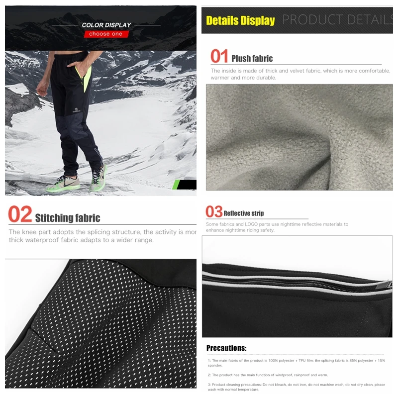 QUESHARK Men Warm Fleece Windproof Waterproof Reflective Cycling Pants Thermal Riding Sports MTB Road Bike Bicycle Trousers cycling pants