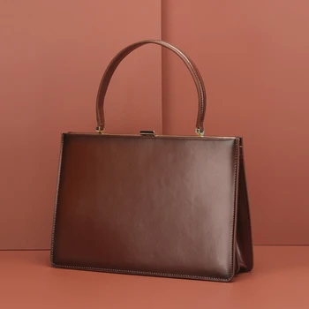 

Burminsa Ladies Clasp Genuine Leather Bag Women Luxury Tote Bag Designer Handbags High Quality Women Mental Bag Box Packing 2020