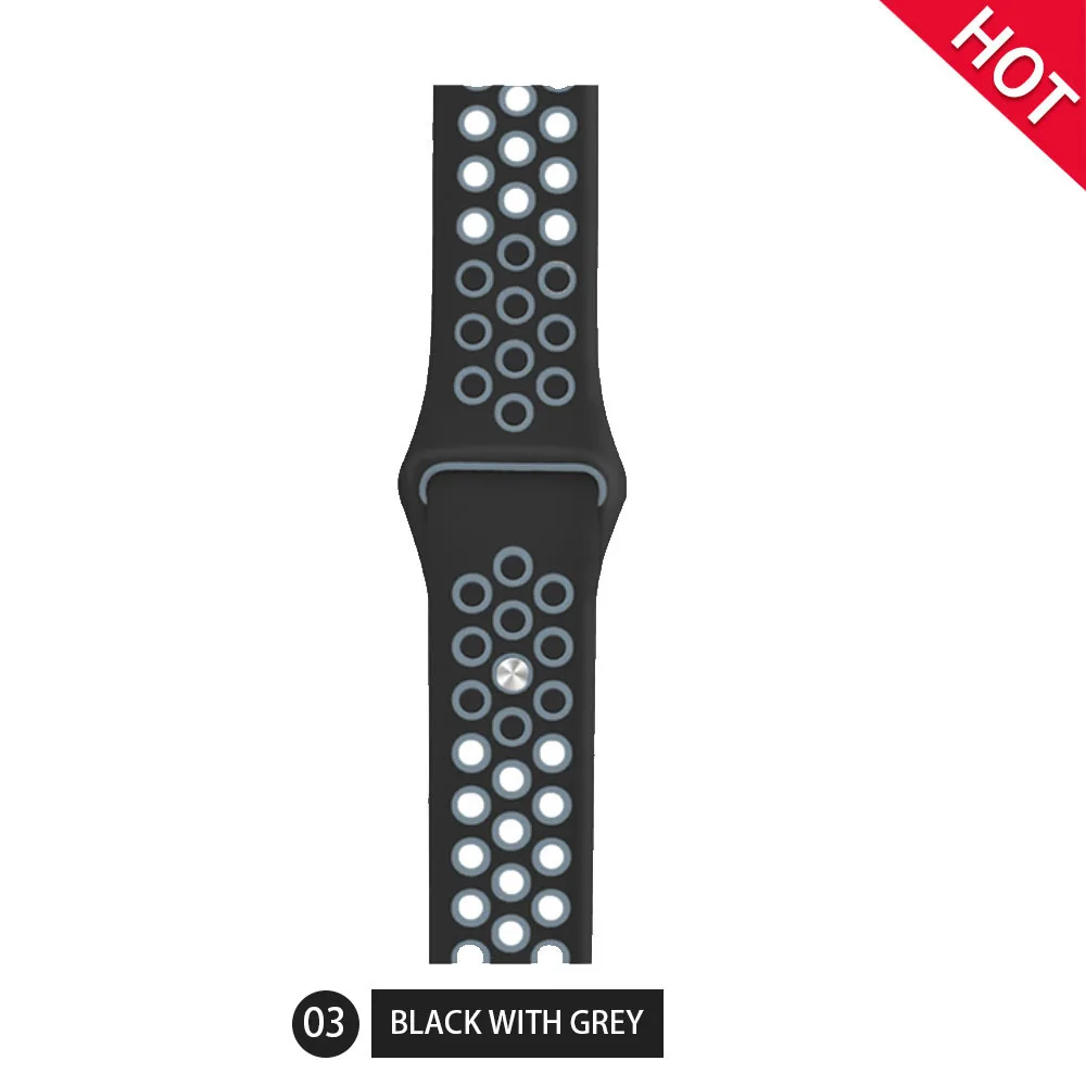 Black with grey Дышащий силиконовый спортивный ремешок для Apple Watch 4, 3, 2, 1, 42 мм, 38 мм, резиновый ремешок для браслета Nike iwatch 4, 5, 40, 44 мм - Цвет ремешка: Black with grey
