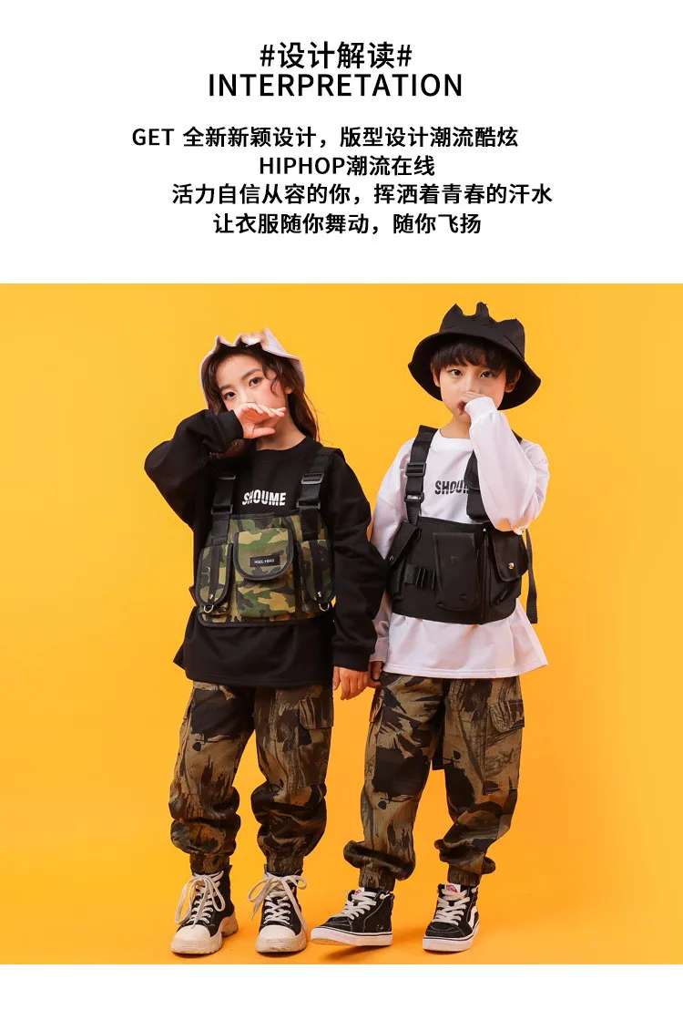 Children'S Hip-Hop Dance Clothes Kids Work Clothes Black White T-Shirt Pants Suit Hiphop Outfits Baby Girl Clothing Show Costume (3)