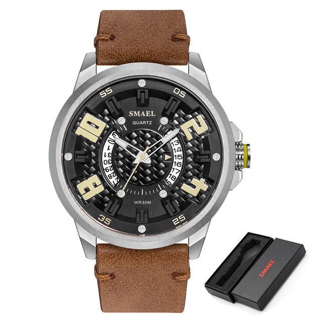 Mens Watches Waterproof Top Brand Luxury Calendar Fashion Male Clock Leather Sport Military Quartz Watch Men Wrist Watch